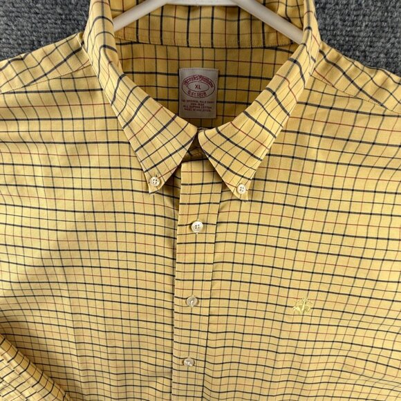 Brooks Brothers Oxford Cloth Button Down Yellow Check XL Non Iron Supima Cotton - Picture 1 of 16